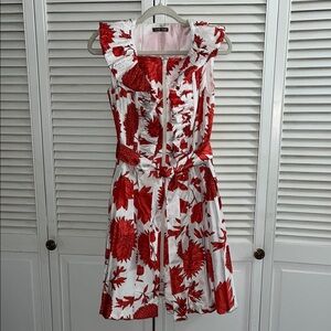 Samuel Dong floral exaggerated puff collar fit n flare dress